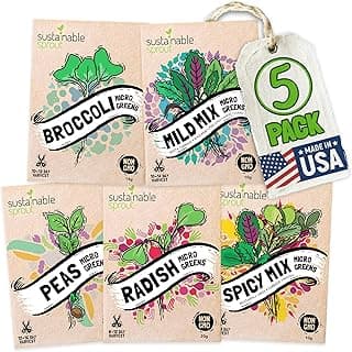 Microgreens Seeds Growing Kit: 5 Micro Green Variety Pack, Broccoli, Beets, Arugula, Spicy, Mild Mix, 100% Non GMO Sprouting Seeds, Organic Microgreen Seed Planting Indoor Garden by Sustainable Sprout