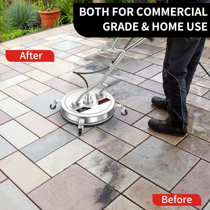 20" Pressure Washer Surface Cleaner with 4 Wheels - Stainless Steel Dual Handle Surface Cleaner for Pressure Washer Attachment for Concrete, Patio, Sidewalk, Deck and Driveways