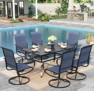 Sophia & William Outdoor Dining Set Patio Dining Set for 6 Outdoor Table and Chairs 7 Pieces Outdoor Patio Set with Swivel Patio Chairs 60"x 38" Metal Table for Garden Pool All Weather Blue