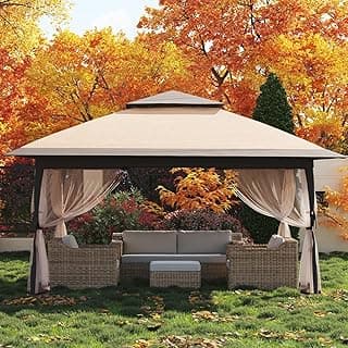13x13 Canopy Tent, Pop Up Gazebo with Mosquito Netting, Outdoor Gazebo with 4 Sandbags & Wheeled Bag, pop up Canopy for Backyard & Patio Furniture, Patio, Deck