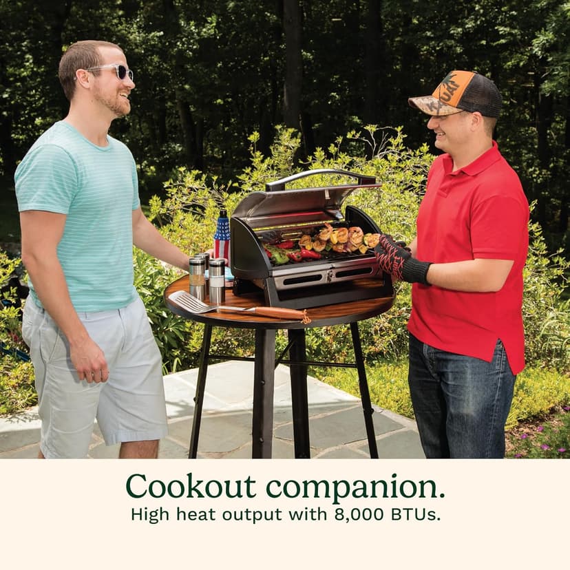 Cuisinart Grillster Portable Gas Grill, Stainless Steel Compact BBQ Grill with Locking Lid for Easy Transport, 8000 BTU Propane Grill with Dishwasher Safe Cooking Grate, Small Grill for Camping & BBQ