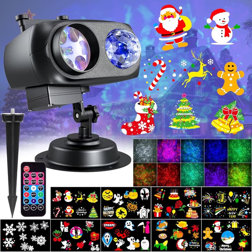 Christmas Projector Lights Outdoor, Upgrade Holiday Projection Light with Remote, 3D Ocean Wave & 72 HD Patterns, Waterproof Snowflake Projector for Xmas Party Yard Decor