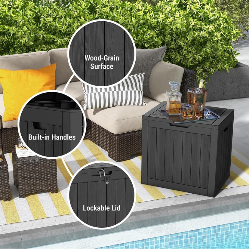 Deck Box, Waterproof Weatherproof and UV Resistant Resin Storage Bin with Lockable Lid, Ideal for, Outdoor, Patio Furniture Cushions, Pool Supplies, Garden Tools (31 Gallon, Black)