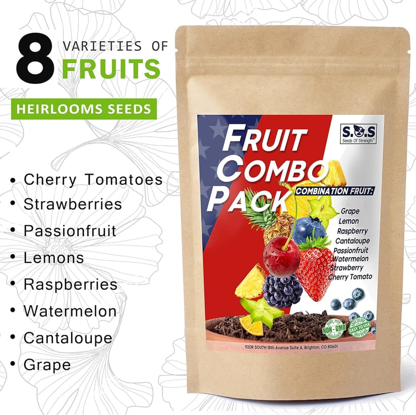 1300+ Seeds Fruit Variety Pack, Grow 8 Juicy Summer Fruits Tomatoes, Melons, Berries & More, Heirloom Starter Kit (Heirloom Mix for Gardens)