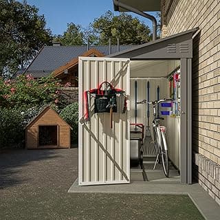 4x8 FT Outdoor Storage Shed with Floor,Lean to Metal Shed W/Lockable Door,All Weather Waterproof Garden Tool House W/ 2 Air Vents,for Backyard,Patio,Lawn,Garden,Gray