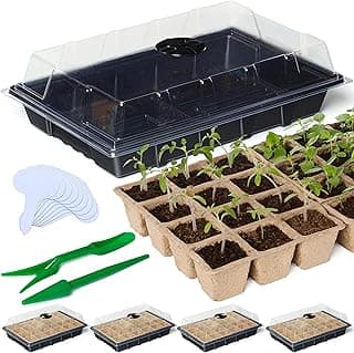 CARPATHEN Seed Starter Tray Kit - 5 x Strong Seed Starting Trays with Humidity Dome (120 Cells Total), Labels and Tools - Seedling Starter Trays Plant Germination Trays - Mini Greenhouse Cloning Kit
