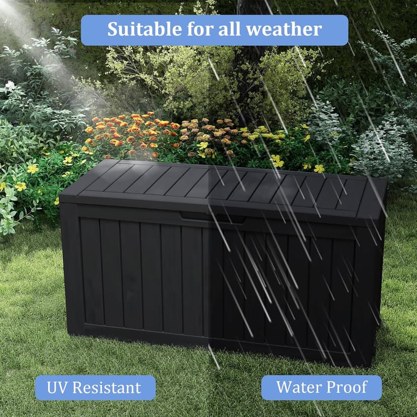 80 Gallon Lockable Resin Deck Box with Wheels, Waterproof & UV-Resistant Outdoor Storage Box for Outdoor Cushion Storage, Tools Storage and Delivery, Black