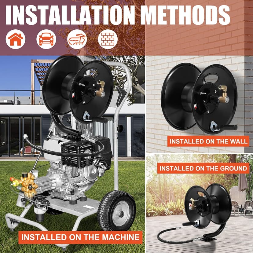 Tool Daily Pressure Washer Hose Reel, 100 FT Heavy Duty Steel Hose Reel for Power Washer