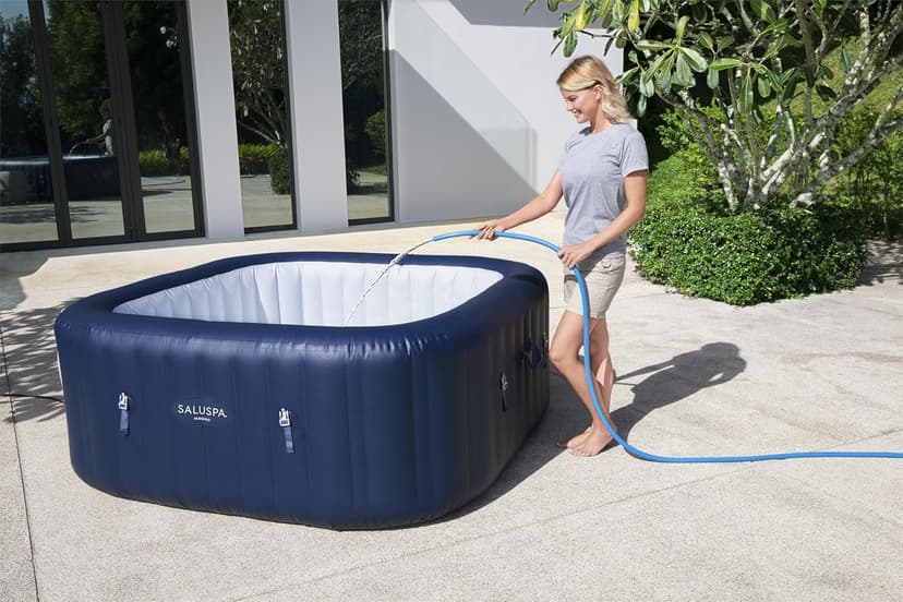 Bestway SaluSpa Hawaii AirJet 2 to 6 Person Square Inflatable Hot Tub Portable Outdoor Spa with 140 Soothing AirJetsr, Blue
