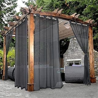 BONZER Outdoor Sheer Curtains for Patio Waterproof - 2 Panels Grommet Indoor Voile Curtains for Living Room, Bedroom, Porch, Pergola, Cabana, 54 x 84 inch, Grey