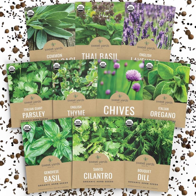 Organic Herb Seeds Variety Pack - 10 Individual Packs - 2025 Season - Basil, Cilantro, Dill, Thyme, Parsley and More! for Indoor & Outdoor Planting (Non-GMO, Certified Organic)