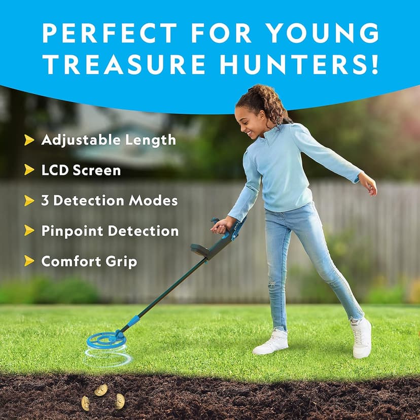 NATIONAL GEOGRAPHIC Metal Detector for Kids - 7.4" Waterproof Metal Detector Coil, Lightweight Gold Detector with Pinpoint Function & LCD Display, Beach Metal Detector (Amazon Exclusive)