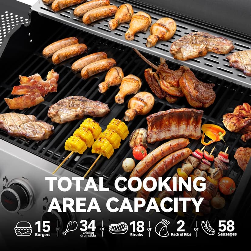 Royal Gourmet SG5002 5-Burner Propane Gas Grill with Sear Burner & Side Burner, Stainless Steel Cabinet Style Gas Grill with 61,000 BTUs Output for Outdoor Patio Garden Backyard Cooking, Silver