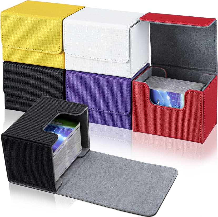 Yookeer 6 Pack Leather Deck Cases 100+ Card Deck Game Box Magnetic Playing Card Storage Box for 100 Plus Cards Compatible with Tcg(White,Black,Red,Yellow,Purple,Horizontal)