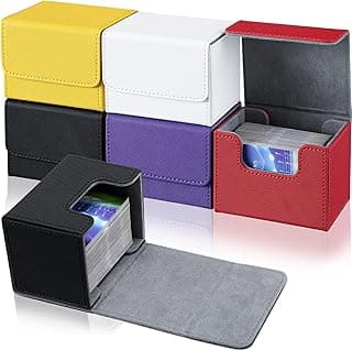Yookeer 6 Pack Leather Deck Cases 100+ Card Deck Game Box Magnetic Playing Card Storage Box for 100 Plus Cards Compatible with Tcg(White,Black,Red,Yellow,Purple,Horizontal)