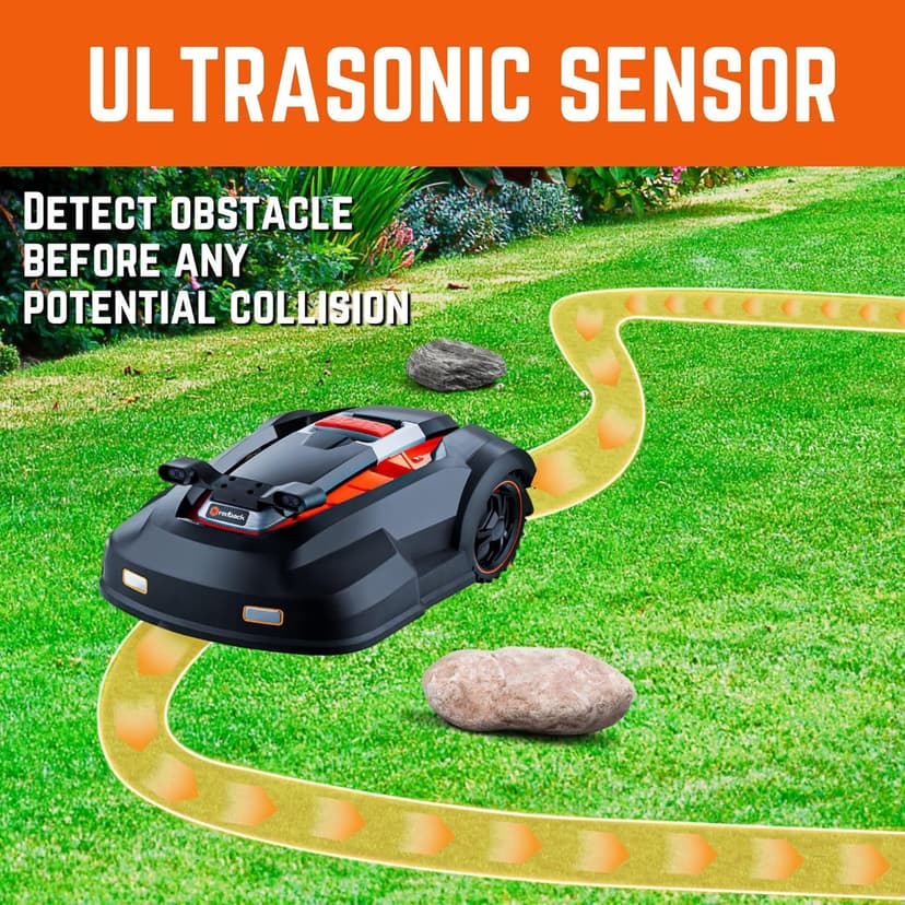 RM24PRO Robot Lawn Mower with Bluetooth App Control Ultrasonic Sensor Metal Plate 1/4 Acre 20 Degrees Slope for Small to Medium Yards