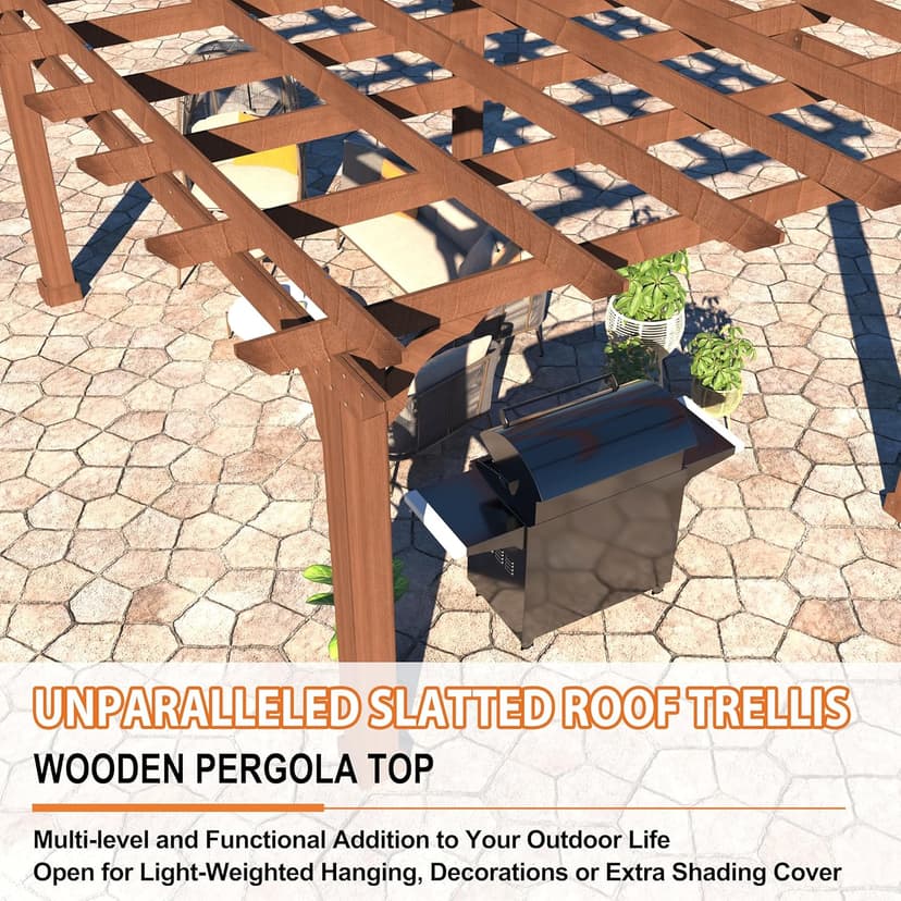 MUPATER 10x12 FT All Cedar Wooden Pergola, Kit with Stakes, Quality Supported Structure, Snow and Wind Supported,Outdoor Pergola with Cedar Framed for Backyard, Deck, Lawn