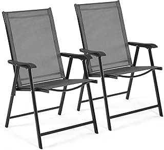 Yaheetech Patio Dining Chairs Set of 2 with Armrests, Outdoor Folding Chairs with Metal Frame and Backrest for Lawn, Garden, Yard and Poolside, Black