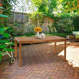 Outvita Outdoor Dining Table, Acacia Wood Patio Dining Table 57"x30" for 6 Person Rectangular Slatted Patio Table for Kitchen Deck Garden Backyard Poolside, Natural