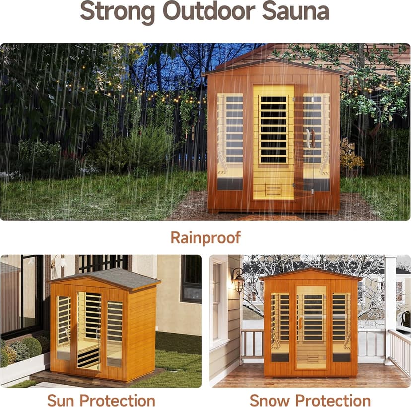 Real Relax Outdoor Infrared Sauna 4 Person for Home, Low EMF Far Infrared Sauna Spruce Wood Sauna with 10min Rapid preheating, Bluetooth, LCD Panel
