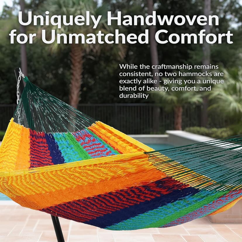 Sunnydaze Handwoven XXL Thick Cord Mayan Double Hammock for Outside - 625-Pound Capacity Heavy-Duty Outdoor Hammock - Multicolor