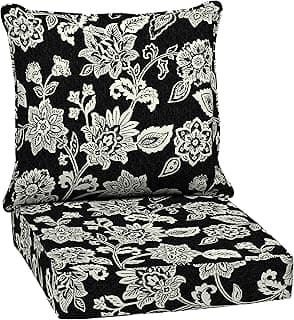 Arden Outdoor Deep Seat Cushion Set, 24 in x 24 in, Weather-Proof, Rain-Proof, Fade Resistant Patio Cushion for Chair, Sofa, and Couch 24 x 24, Ashland Black Jacobean