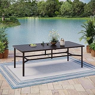 Outdoor Patio Dining Table for 8, 83" x 39" Rectangular Metal Patio Dining Table with 1.7" Umbrella Hole for Garden, Backyard and Porch