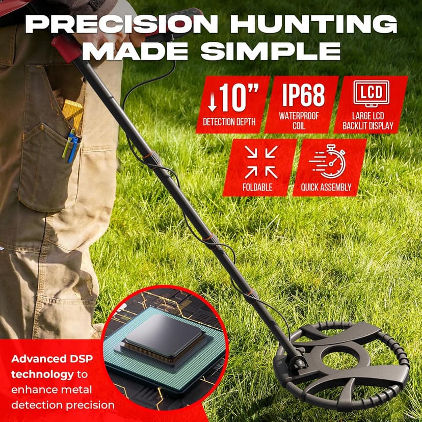 Metal Detector for Adults with Pin Pointer - Waterproof Metal Detector, Pinpointer with 5 Modes, Headphones, Bag, Dagger,Adults Professional, Beach, ip68 Coil,Gold Detector