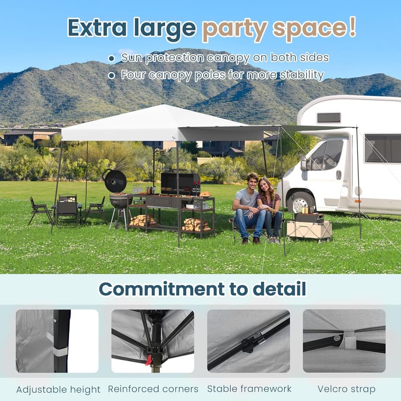 EROMMY 10'x10' Pop Up Canopy Tent with Convertible Sidewalls to Awnings, Easy Setup Outdoor Beach Tent, Portable Sun Shelter for Events, Parties and Camping, White