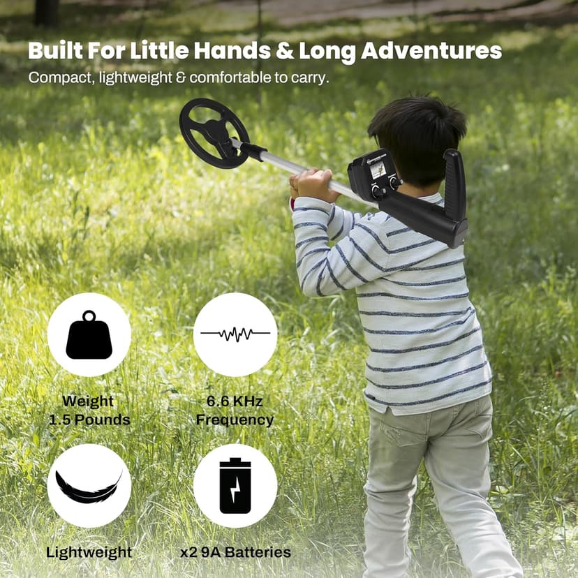 Bounty Hunter BHJS Junior Metal Detector for Children, 6.5 Inch Weather Resistant Coil, Lightweight, Ergonomic Design, Easy to Use, Comfortable Handle, Black