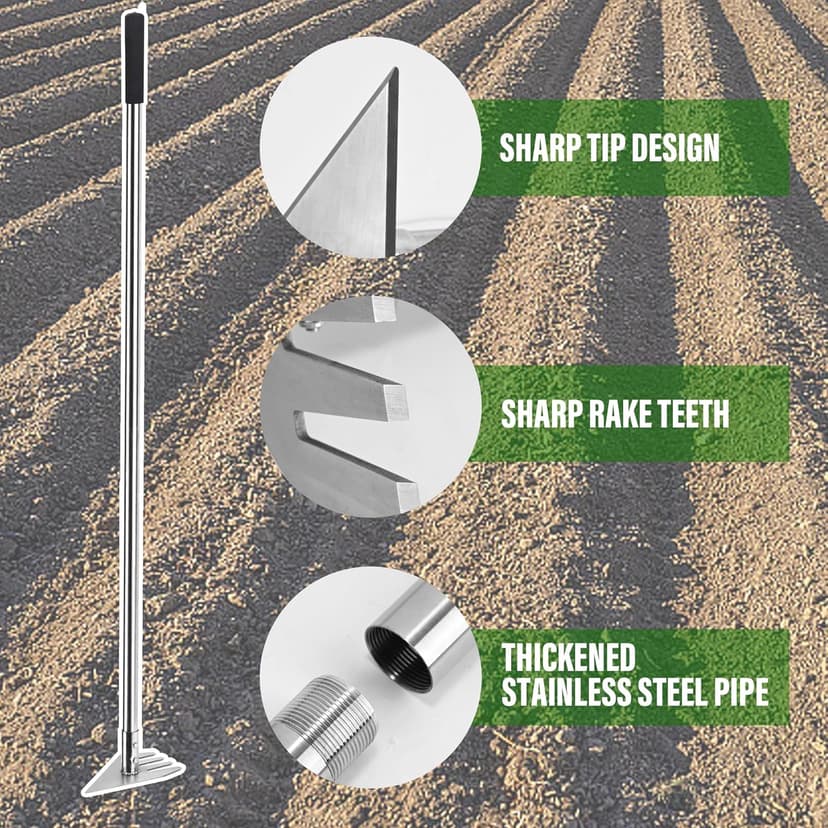 4 in 1 Garden Tool Lengths Adjustable Garden Hoe Stainless Steel Blade Head Razor Sharp Garden Hoe Tool Heavy Duty for Loosening The Soil Weeding Digging Holes Length 56.3 Inch