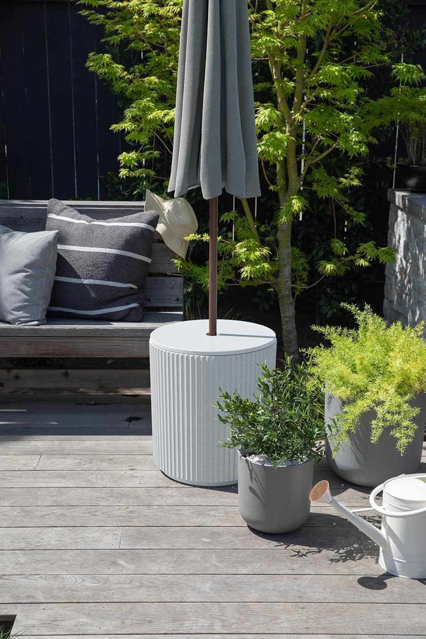 Veradek Umbrella Side Table - Outdoor Patio Table with Umbrella Hole for Porch/Patio | Durable Plastic-Concrete Material & Easy Assembly | Modern Coffee, Picnic or Poolside Table