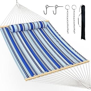 Double Hammock with Spreader Bar,Soft Pillow,Max Load 500lbs,Portable Hammock for Outdoor,Camping,and Backyard,Blue