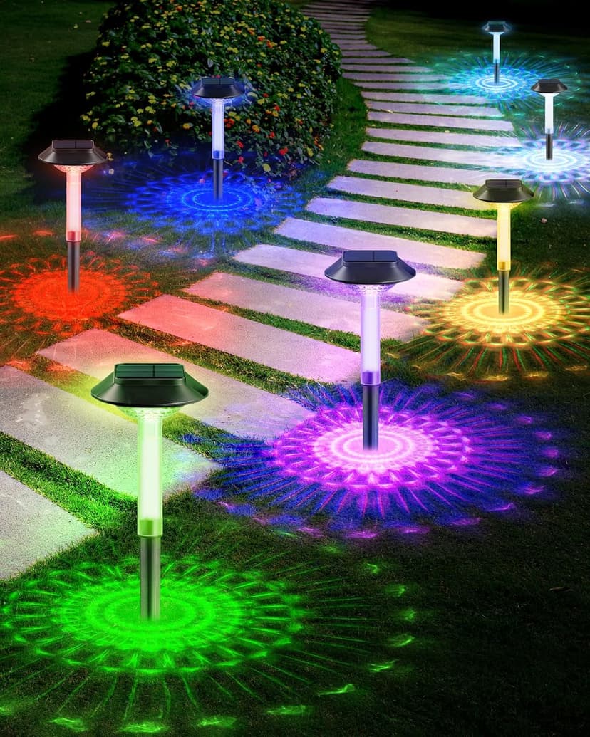 Color Changing Solar Pathway Lights - 8 Pack IP68 Waterproof Outdoor Solar Lights with 7 RGB Lighting Modes for Yard, Garden, Walkway, Pathway, Backyard, Lawn, Landscape Decoration