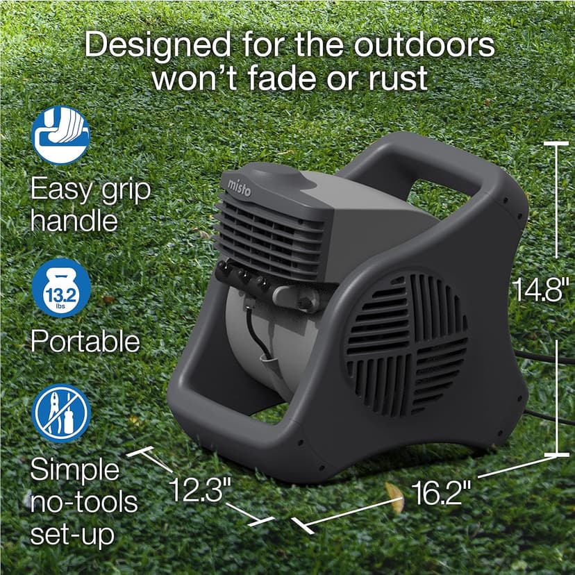 Lasko Misto Outdoor Misting Blower Fan, Ideal for Sports, Camping, Decks & Patios, 3 Speeds, 15", Black, 7050