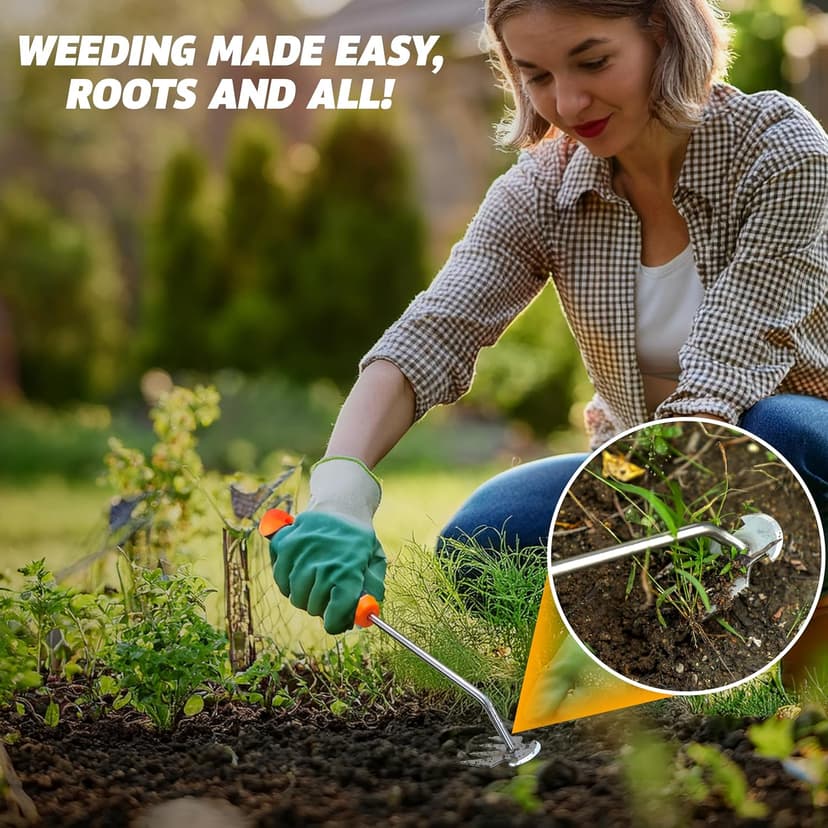EcoNour Weed Puller Tool | Stainless Steel Weeder with Silicon Handle | Durable Weeding Remover Tool | Manual Weeder for Gardening | Effortless for Uprooting Weeds and Backyard Farm Planting