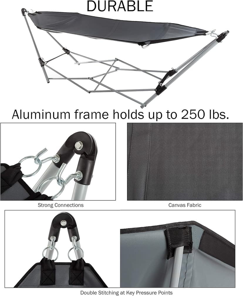 Hammock with Stand Included - Portable Hammock Fits into Carry Bag for Easy Travel - Perfect for Backyard, Pool, Beach, Hiking by Lavish Home (Gray)