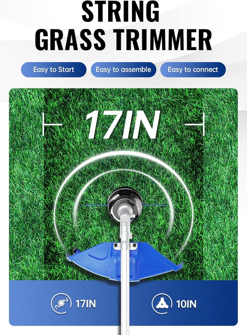 26cc Weed Wacker Gas Powered, 4 in 1 String Trimmer, Wheeled Edger, Hedge Trimmer and Brush Cutter Blade, Multi Yard Care Tools, Rubber Handle & Shoulder Strap Included