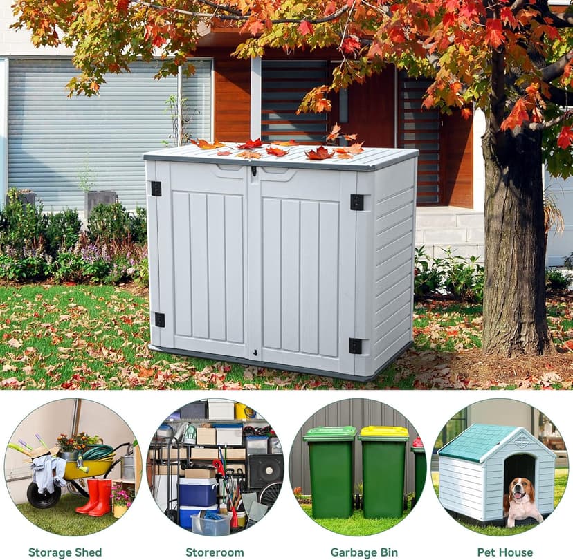 YITAHOME Outdoor Resin Storage Sheds, 39 in Height Lockable Waterproof Horizontal Shed w/o Shelf，Easy to Assemble Shed Storage for Garden Tools, Light Gray