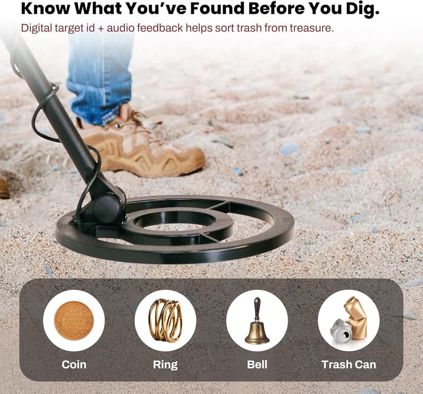 Bounty Hunter QSI Quick Silver Metal Detector, Black – Fully Automatic Ground Balance, 8-Inch Waterproof Coil, LCD Display, 4-Segment Digital Target ID & 3-Tone Audio Feedback