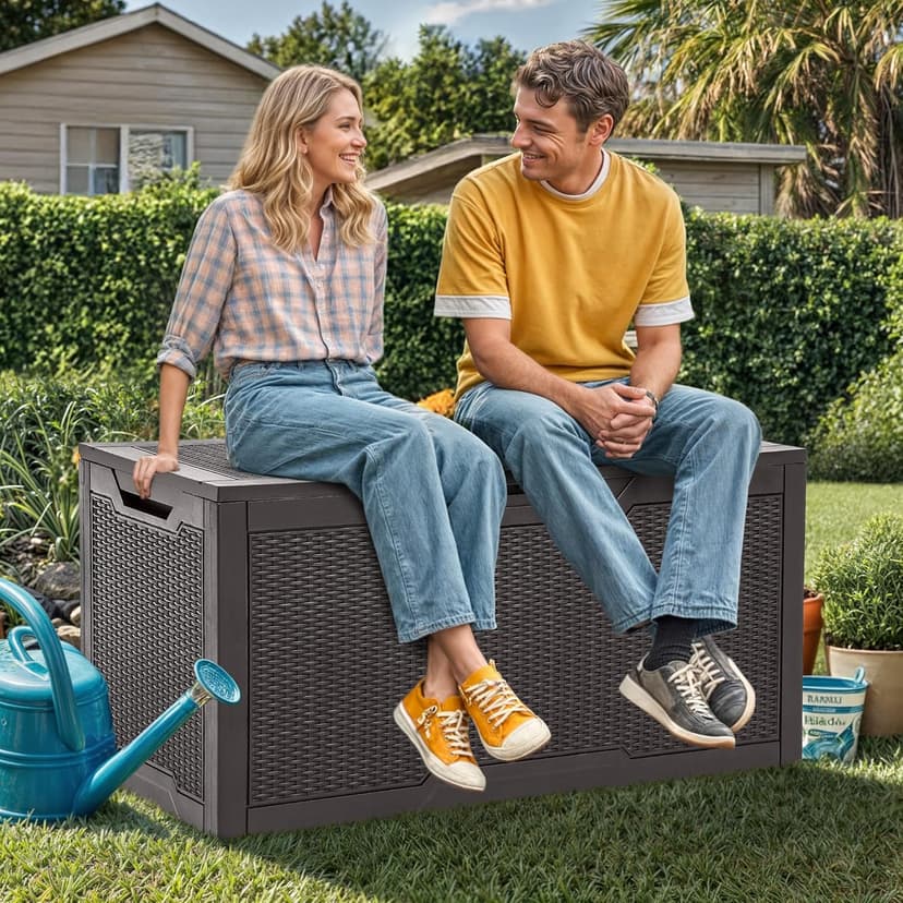 YITAHOME 100 Gallon Large Deck Box, Outdoor Resin Storage Boxes for Patio Furniture, Outdoor Cushions, Garden Tools, Water Resistant and Lockable