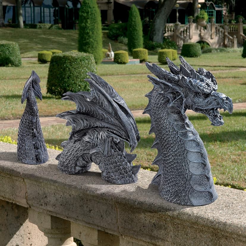 Design Toscano The Dragon of Falkenberg Castle Moat Lawn Garden Statue, 28 Inch Long, 14 Inch Tall, Cast Stone Resin, Gray Stone Finish