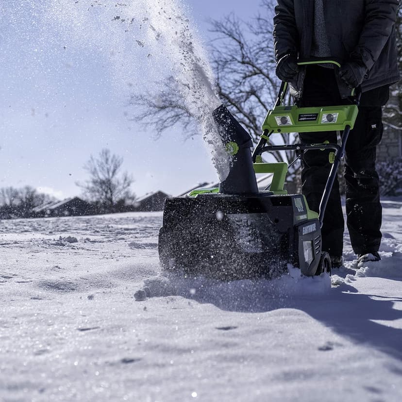Earthwise SN74018 Cordless Electric 40-Volt 4Ah Brushless Motor, 18-Inch Snow Thrower, 500lbs/Minute, With LED spotlight (Battery and Charger Included), Black/Green