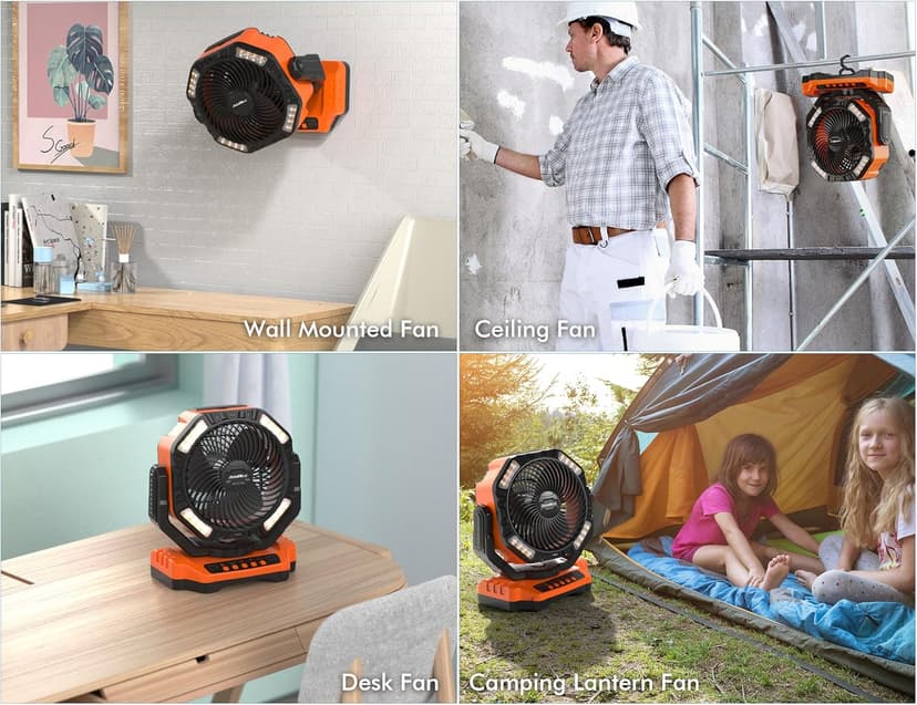 40000mAh Battery Operated Camping Fan, Rechargeable High Velocity Floor Fan, Auto Oscillation Remote Control Timer - Cordless Outdoor Fan for Car Travel RV Camp Garage Patio Hurricane Emergency