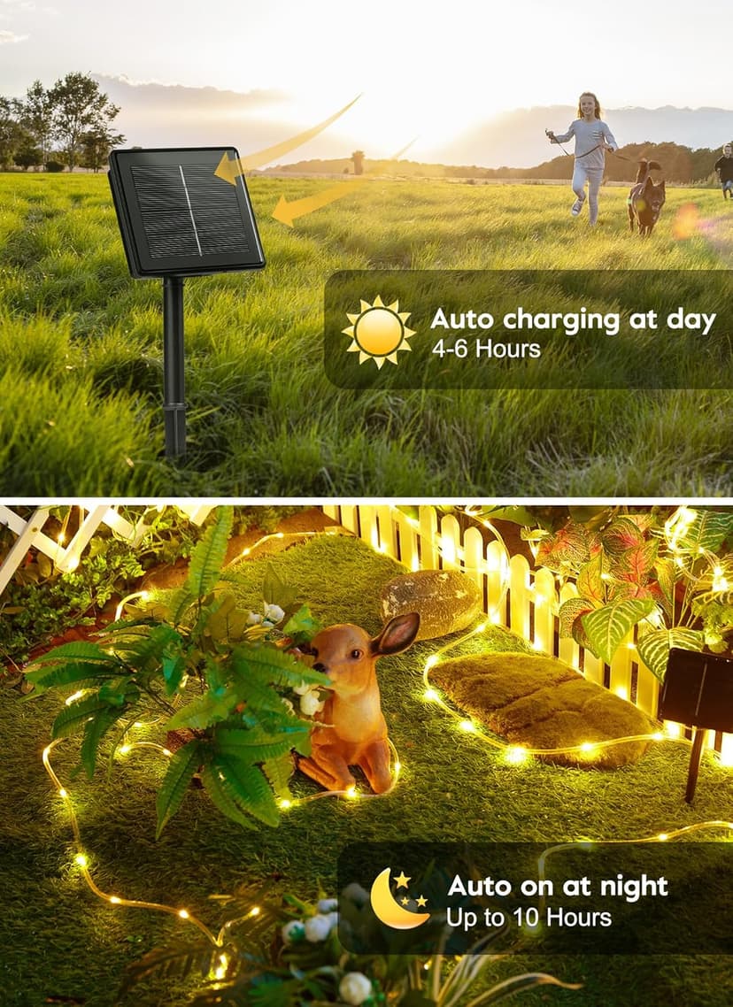 Brightown Solar Rope Lights, 39FT 100LED Outdoor Solar String Lights, IP65 Waterproof Solar Powered Fairy Lights with 8 Lighting Modes for Party Garden Yard Home Holiday Tree Decoration, Warm White