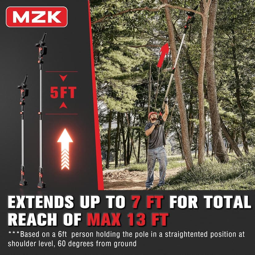 MZK 2-in-1 Cordless Pole Saw & Mini Chainsaw with 3 Replacement Chain, 20V Battery Pole Chainsaw, 4.5" Cutting Capacity, 13ft Reach Pole Saw for Tree Trimming(Battery and Fast Charger Included)