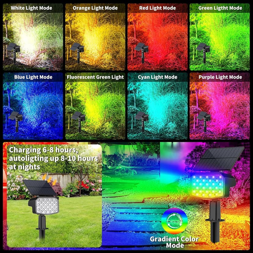 WELALO Solar Color Changing Spot Lights Outdoor, Waterproof Solar Christmas Lights with 9 Modes, Multicolor RGB Landscape Spotlights for Garden Yard Driveway Lawn Patio Pathway Decorations, 6 Pack
