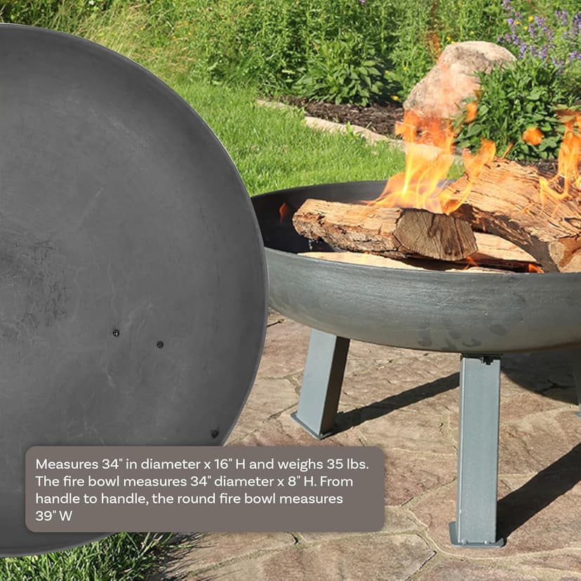 Sunnydaze 34-Inch Cast Iron Heavy-Duty Fire Pit for Outside - Wood-Burning Outdoor Fire Pit Bowl with Handles - Steel Finish