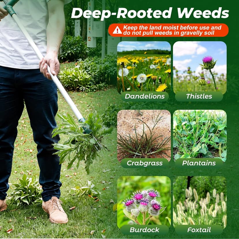 Walensee Weed Puller, Stand Up Weeder Hand Tool, Long Handle Garden Weeding tool with 3 Claws, Hand Weed Hound Weed Puller for Dandelion, Standup Weed Root Pulling Tool and Picker, Grabber (1 pack)