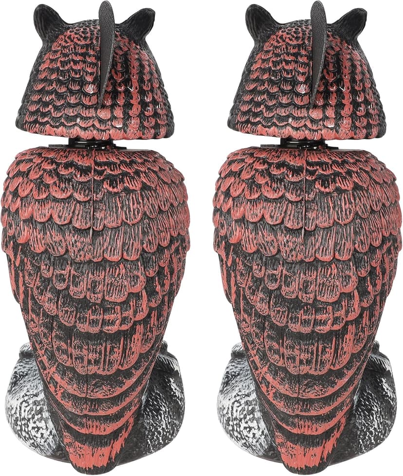 Hausse 2 Pack Fake Owl Decoys to Scare Birds Away, Rotating Head Plastic Owl Bird Deterrents, 10.6 Inch Height Bird Scarecrow Nature Enemy Horned Pest Repellent for Outdoor Garden Yard